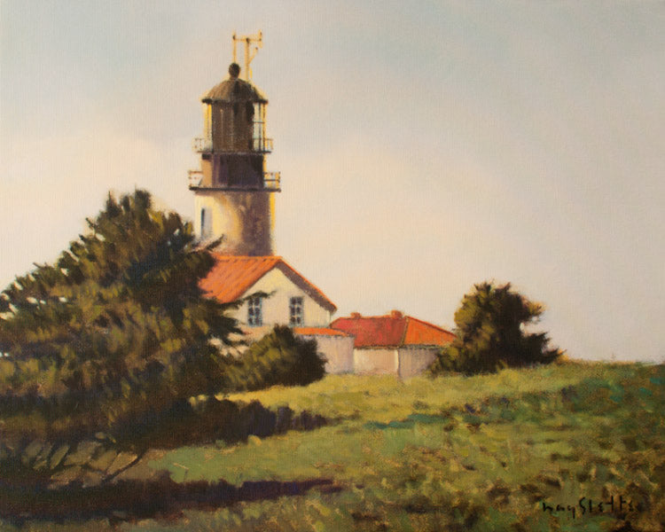 Prints Available, original ***SOLD*** MAX HAYSLETTE - Cape Flattery Lighthouse (HMOC 1312, Oil & Mixed Media 21x18)