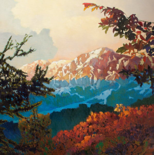 Prints available, original ***SOLD*** MAX HAYSLETTE - First Snow (HMOC 1314), Oil & Mixed Media 30x30