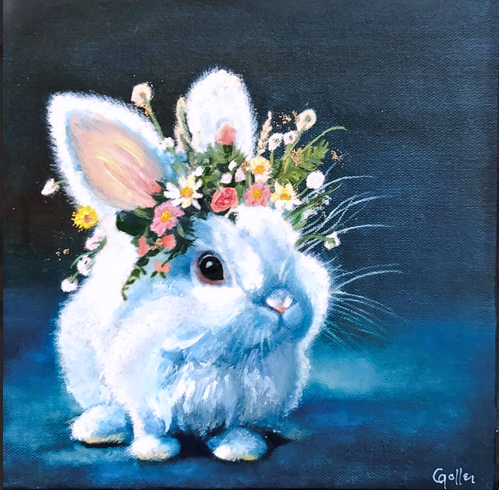 *** SOLD *** Angela, (Floriferous Series) Mixed Media Oil/Encaustic Giclee with Gold Leaf, 8x8