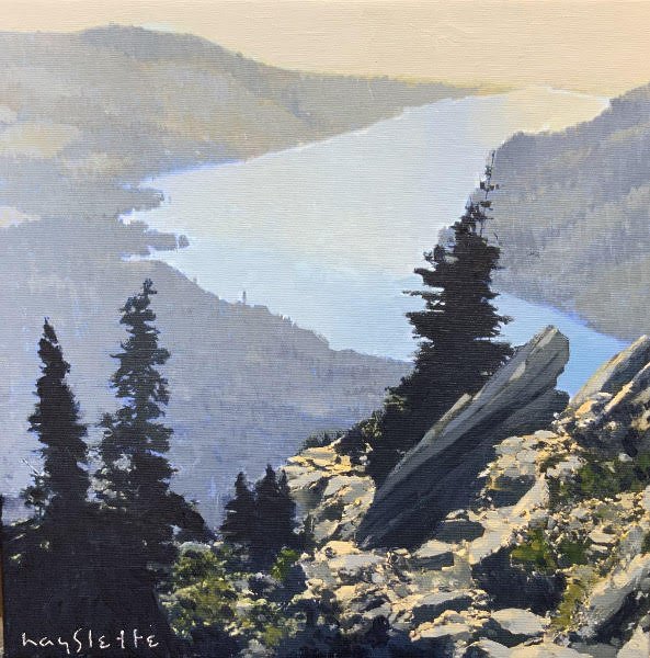 Prints available, original ***SOLD*** MAX HAYSLETTE MINIMAX, Lake Cushman 12x12, Color Study No. 3, HMAC 1917 (framed)