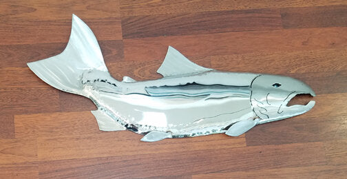 ***SOLD*** BOB KIMBALL - Salmon Wall Sculpture Silver Mirror Finish- Stainless Steel 11x30