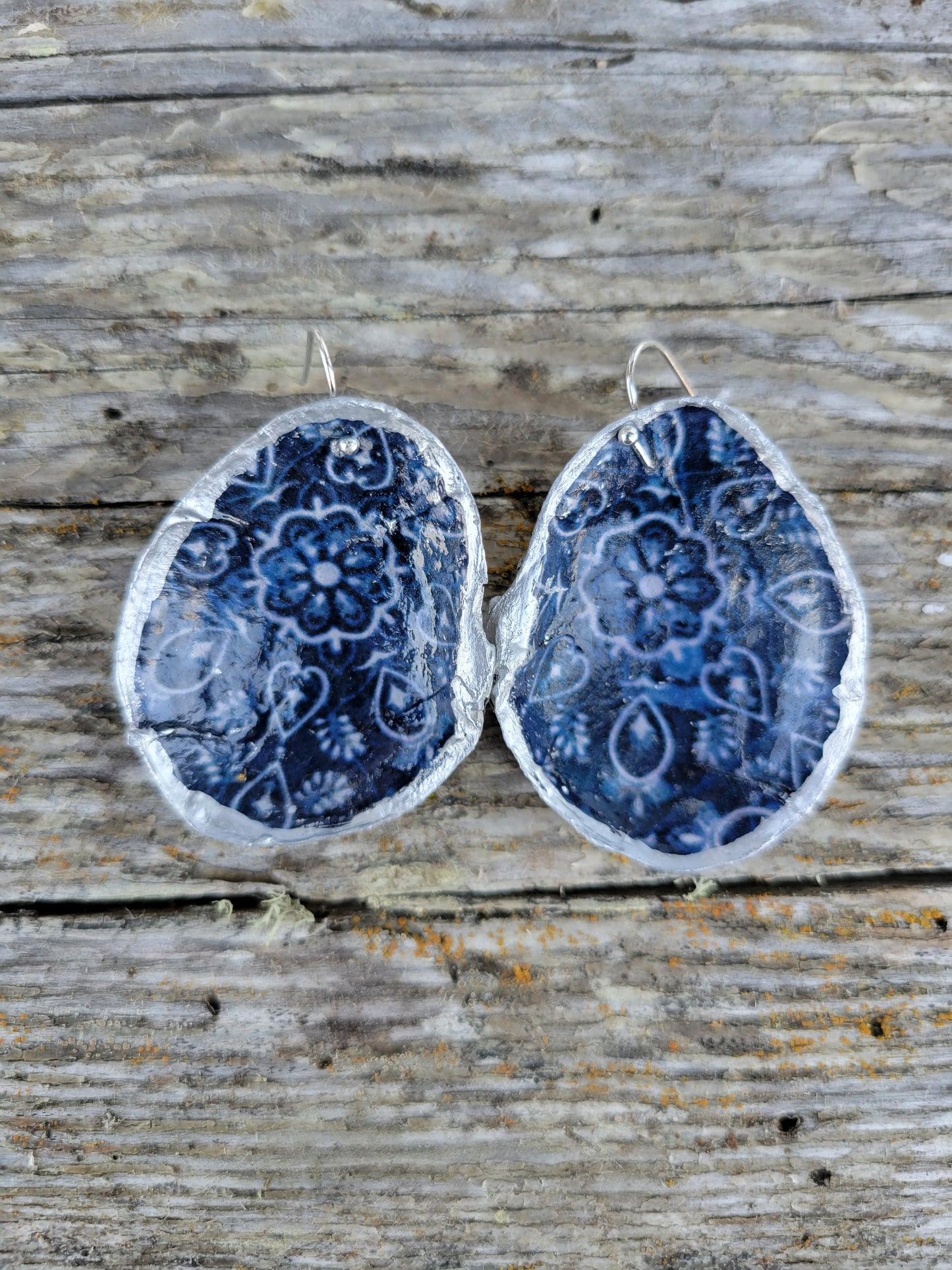 ***SOLD*** Hood Canal Seashell Earrings - Blue - 18k Gold Trim - Carrie Goller