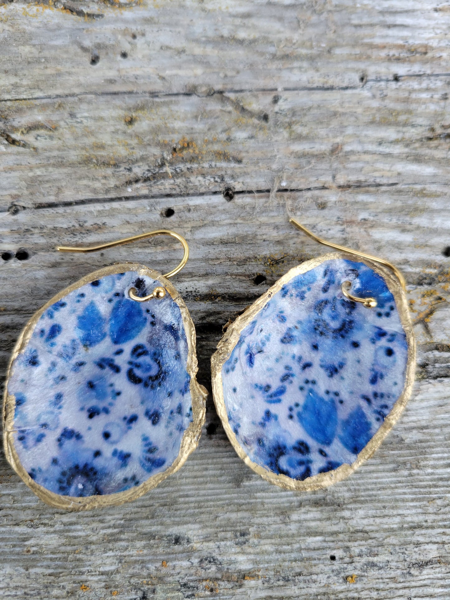 ***SOLD*** Hood Canal Seashell Earrings - Blue- 18k Gold Trim - Carrie Goller