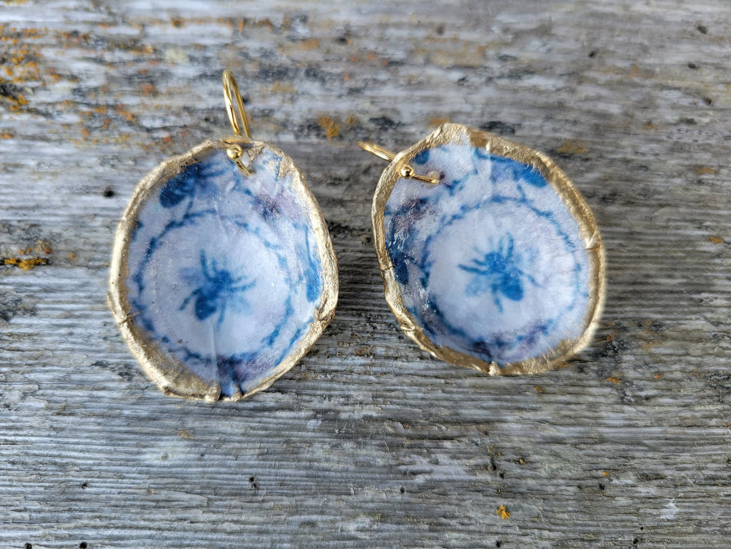 ***SOLD*** Hood Canal Seashell Earrings - Blue - 18k Gold Trim - Carrie Goller
