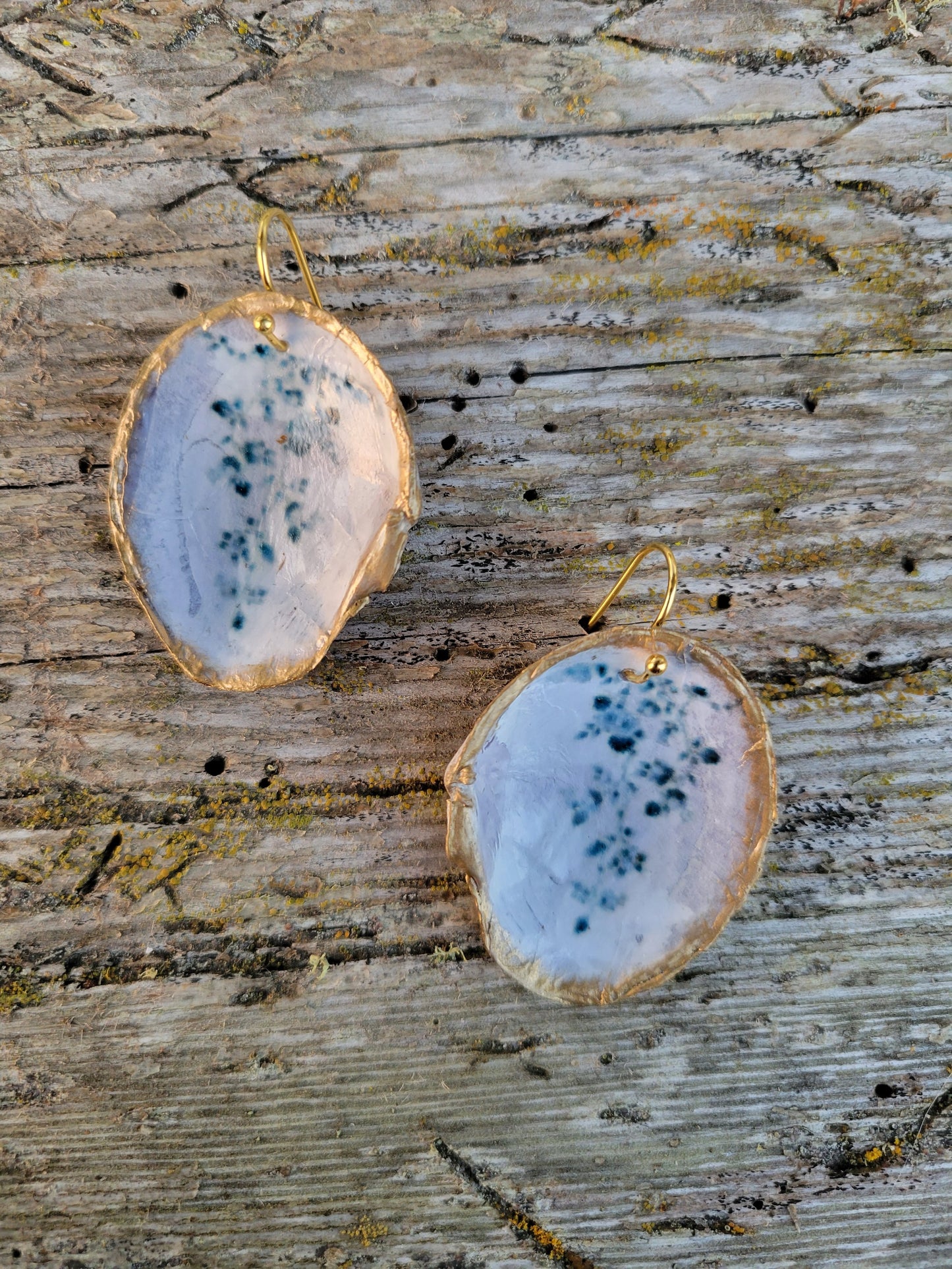 ***SOLD*** Hood Canal Seashell Earrings - Blue- 18k Gold Trim - Carrie Goller