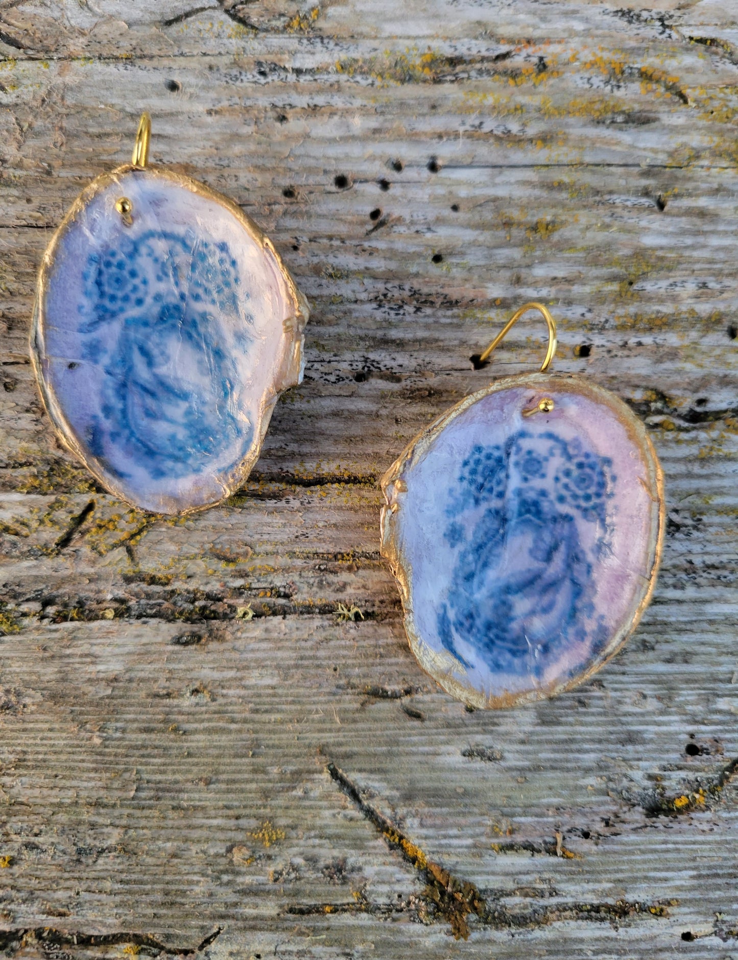 Hood Canal Seashell Earrings - Blue - 18k Gold Trim - Carrie Goller