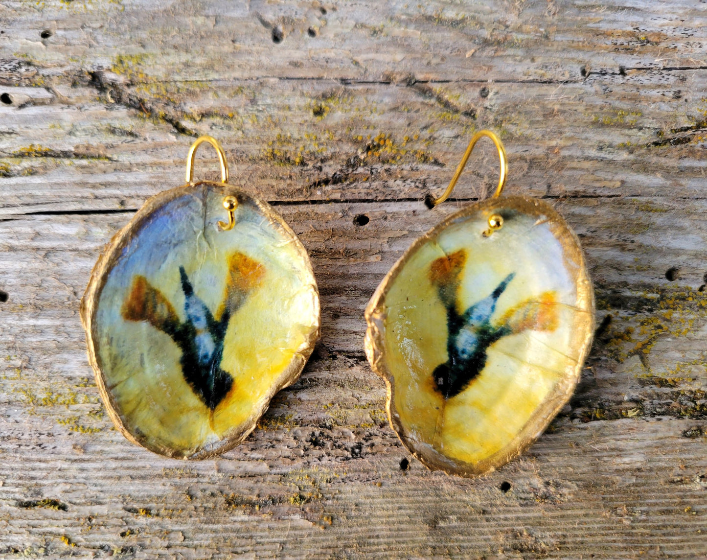 ***SOLD***Hood Canal Seashell Earrings - Gold Wing - 18k Gold Trim - Carrie Goller