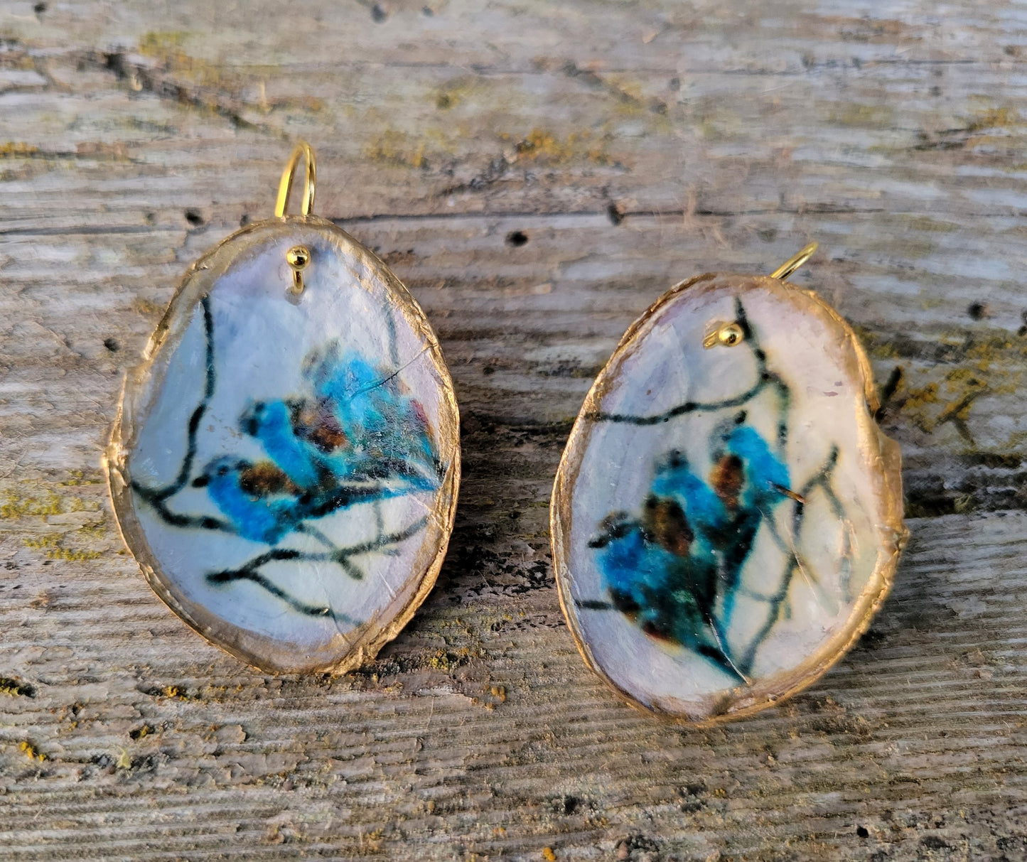 ***SOLD***Hood Canal Seashell Earrings - Amigos - 18k Gold Trim - Carrie Goller