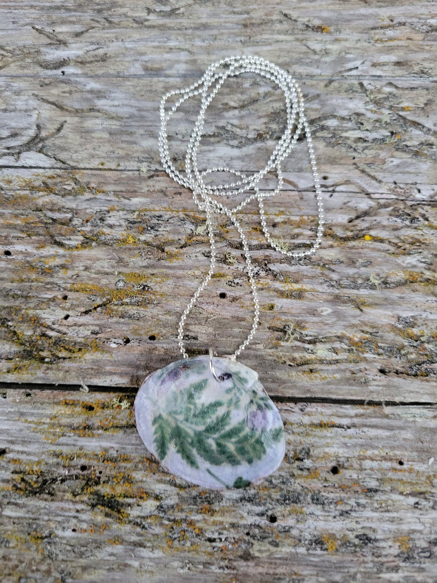 ***SOLD***Hood Canal Seashell Necklace - Fern - Silver Trim - Carrie Goller