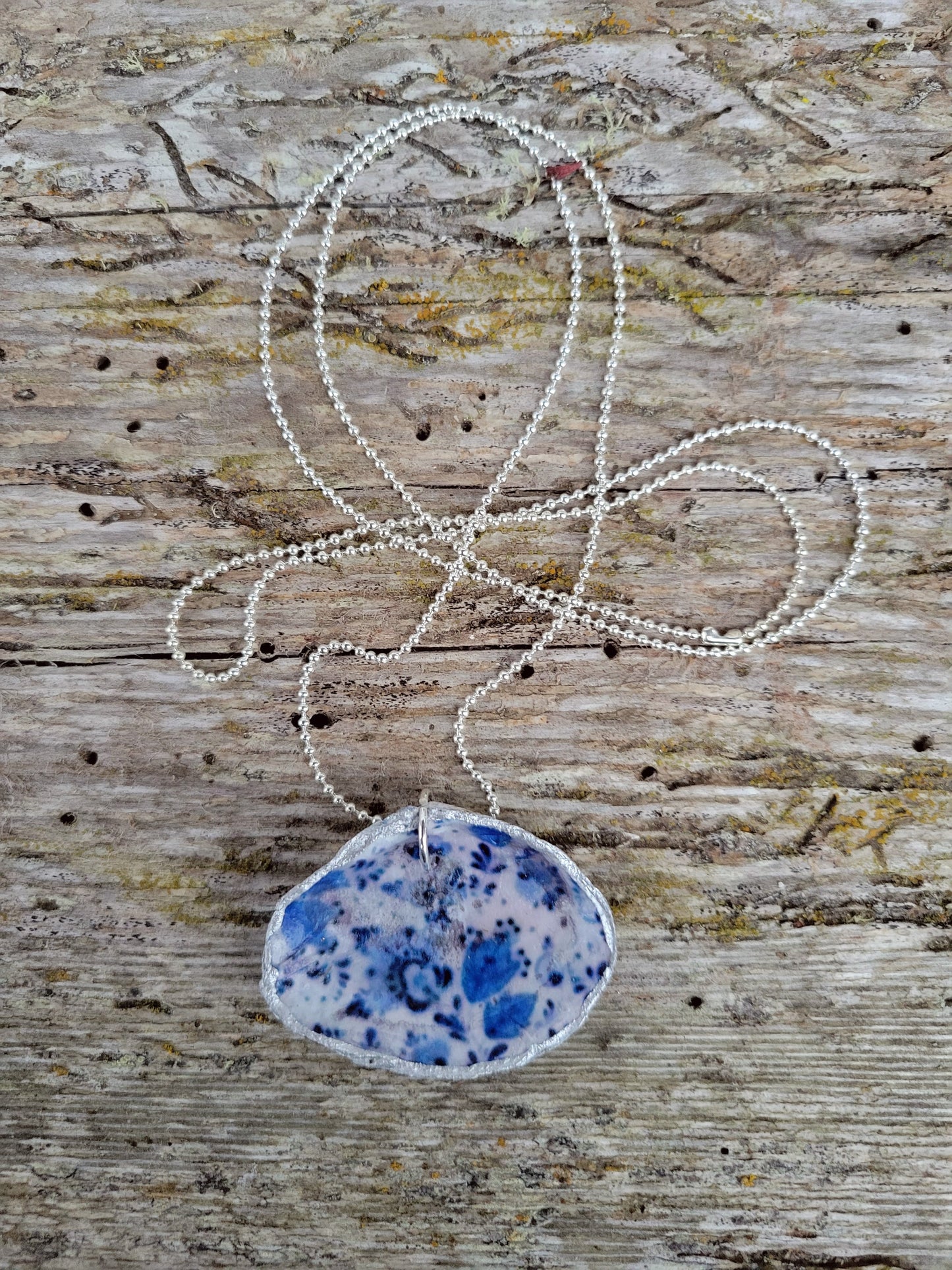 ****SOLD***Hood Canal Seashell Necklace - Blue Round- 18k Gold Trim - Carrie Goller