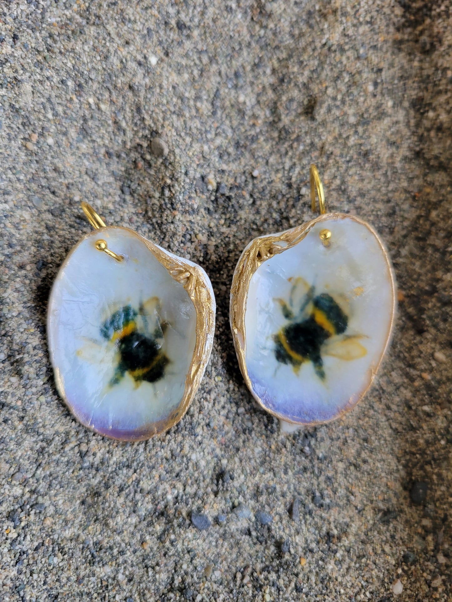 ***SOLD*** Hood Canal Seashell Earrings - Bumblebee - 18k Gold Trim - Carrie Goller