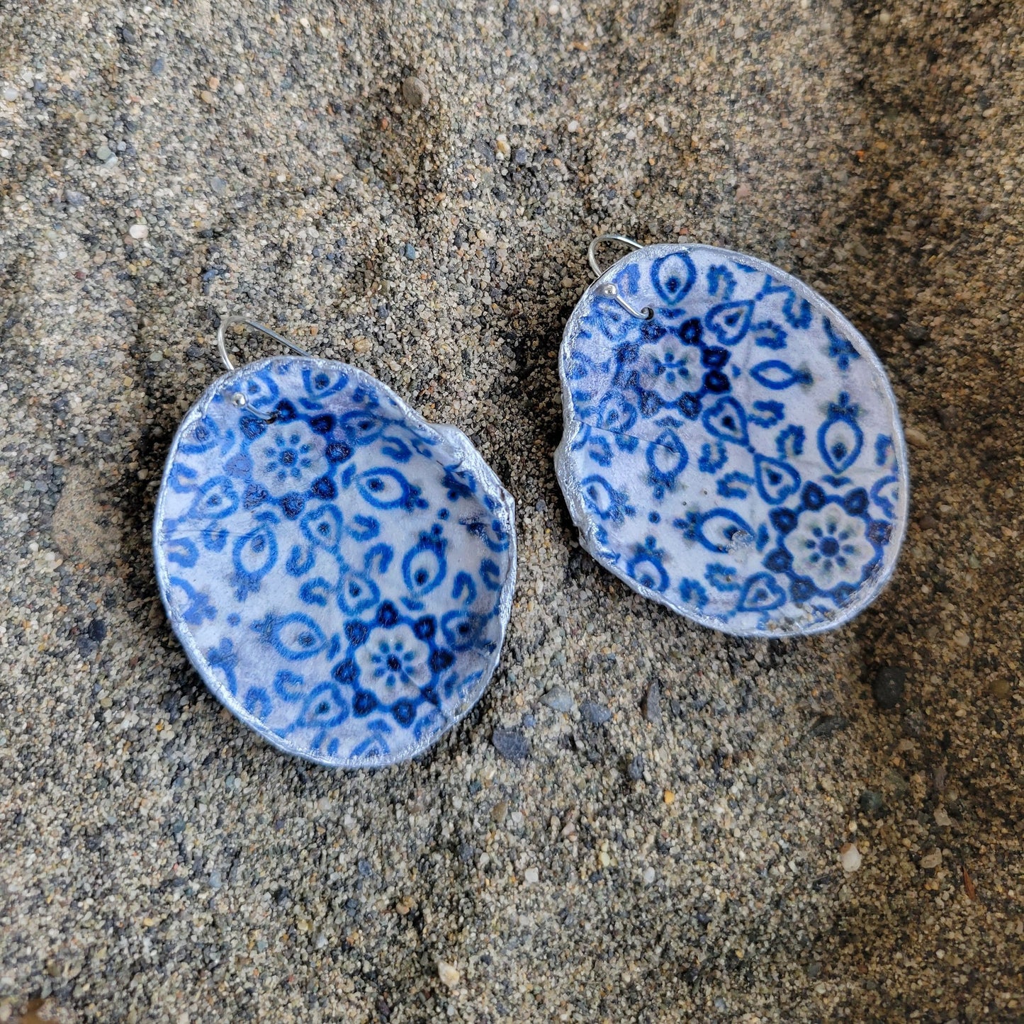 ***SOLD***Hood Canal Seashell Earrings - Blue - 18k Silver Trim - Carrie Goller