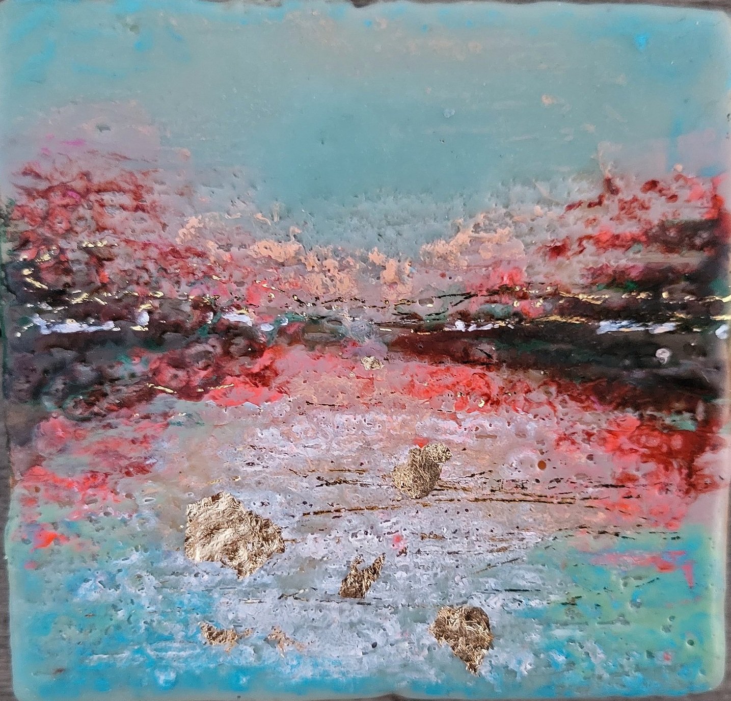 ***SOLD*** Carrie Goller - Hood Canal Sunset Study V, encaustic/mixed media 3.5x3.5