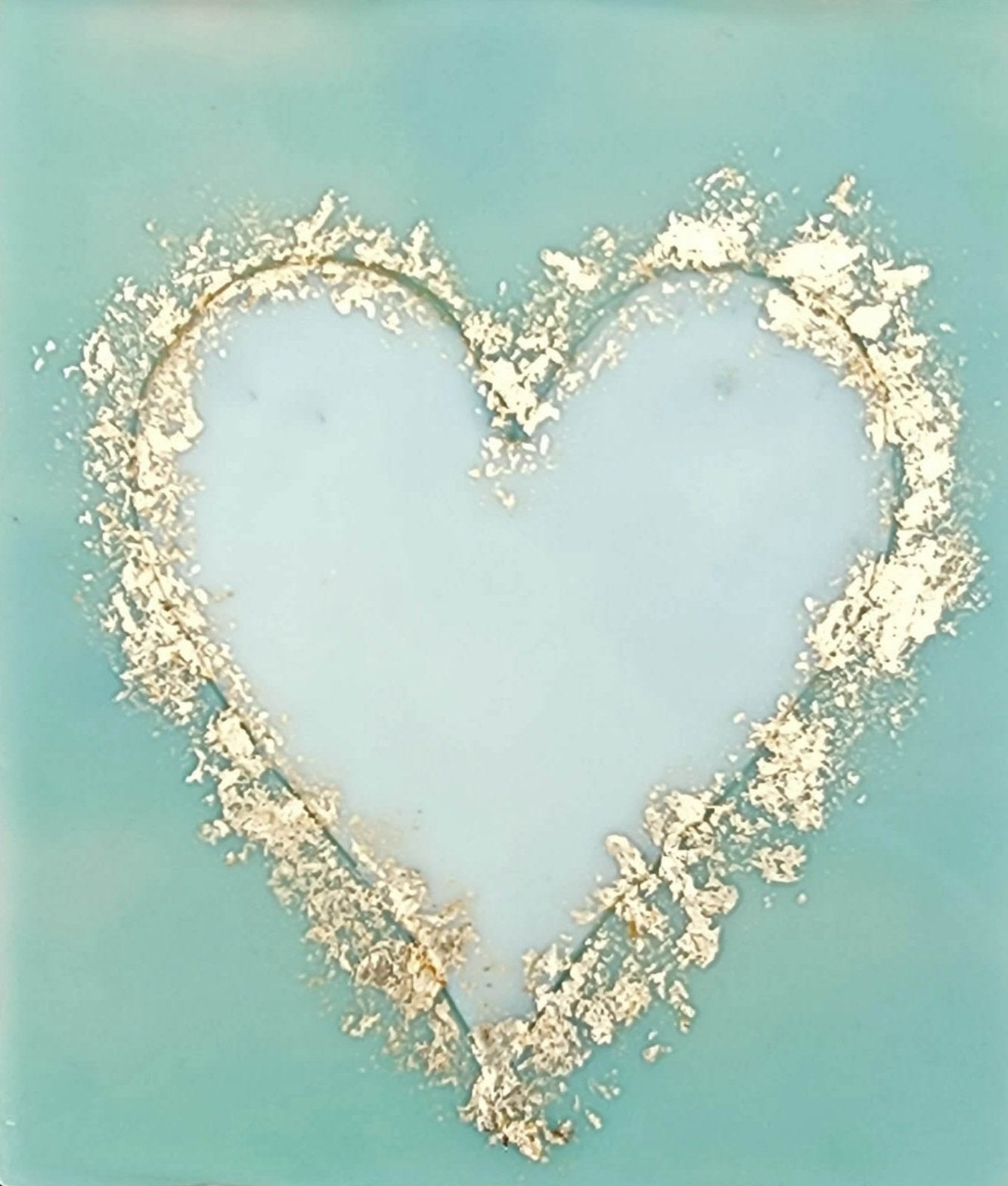 **SOLD** Carrie Goller - White Heart on Green with Gold Leaf, encaustic 5.5x5