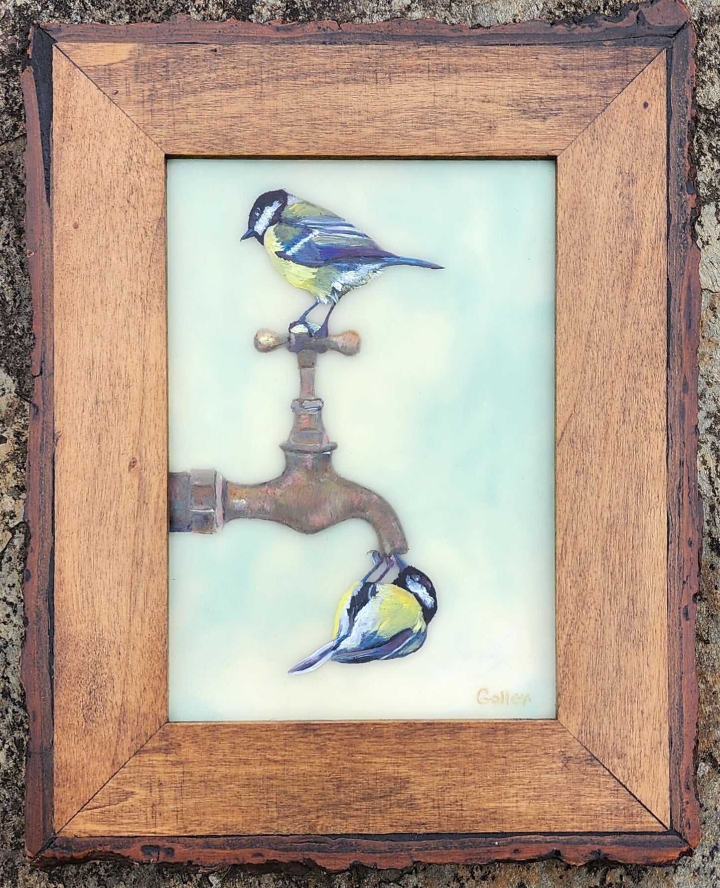 Prints available, original ***SOLD*** Carrie Goller - The Plumbers, Oil/Encaustic 7x5 Framed