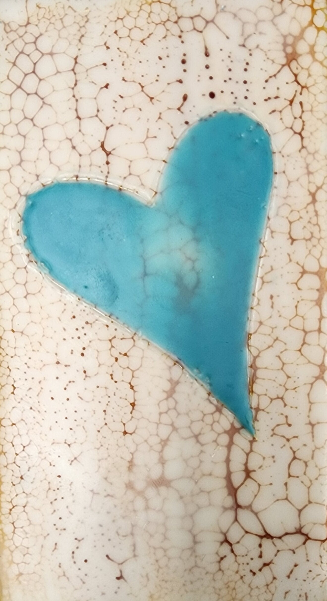 ***SOLD*** Carrie Goller - Blue Heart on White with Crackle, encaustic 6x3.3