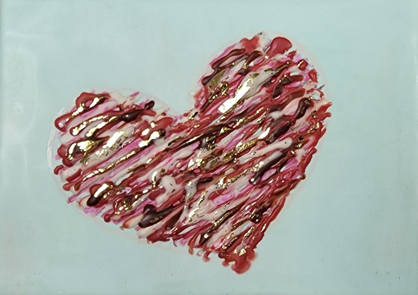 ***SOLD*** Carrie Goller - Multicolor heart on Blue, encaustic 7.25x5