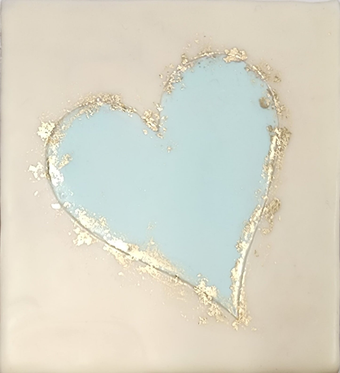 ***SOLD*** Carrie Goller - Light Blue Heart on Cream with Gold Leaf, encaustic 5.x5.5