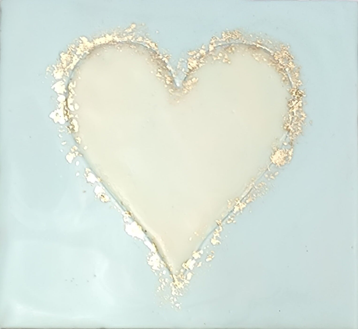 ***SOLD*** Carrie Goller - White Heart on Blue with Gold Leaf, encaustic 5.x5.5