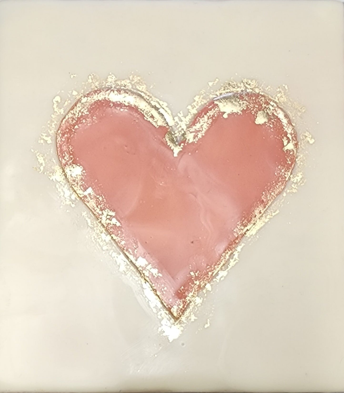 **SOLD*** Carrie Goller - Pink Heart on Cream with Gold Leaf, encaustic 5.x5.5