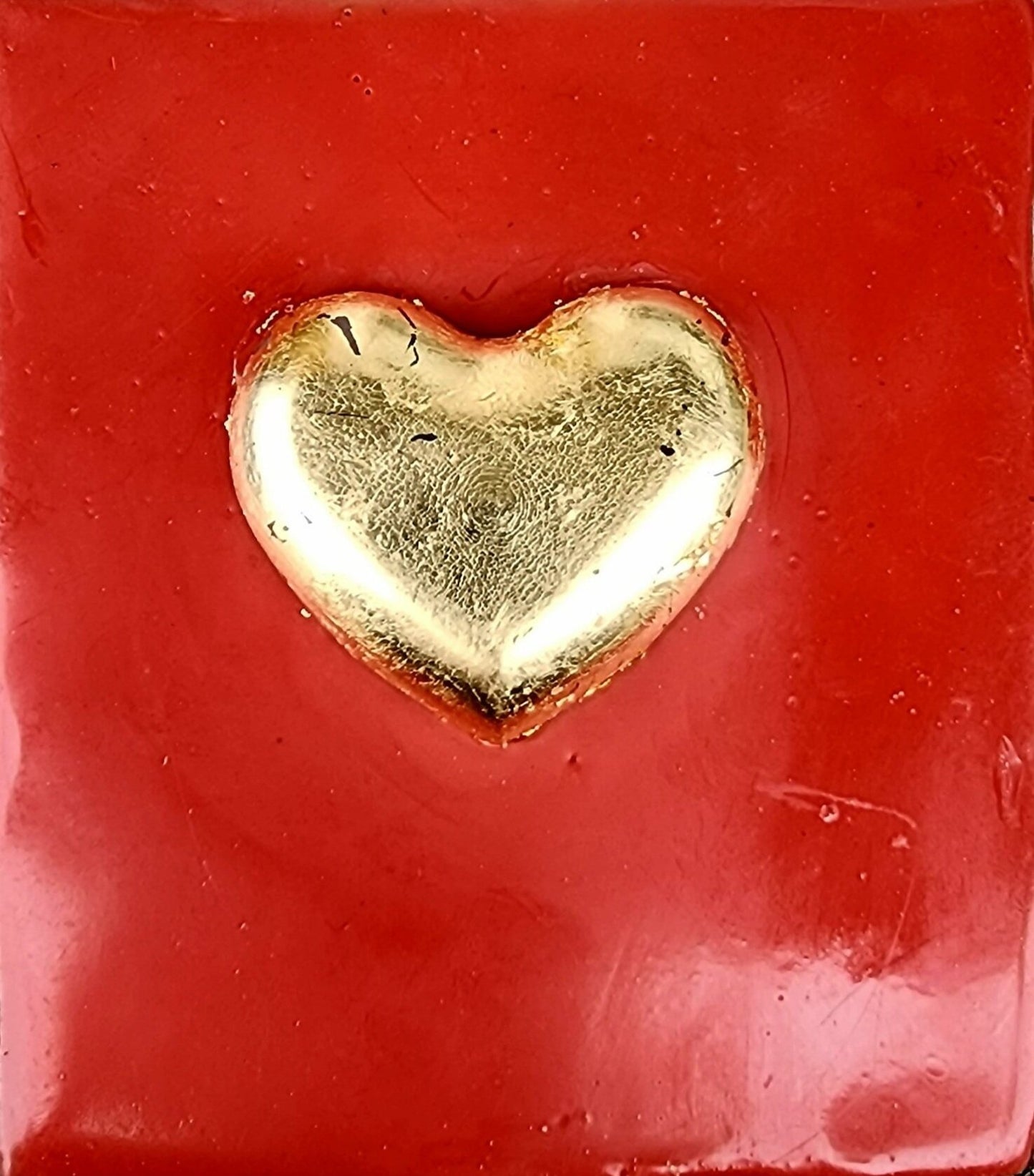 ***SOLD*** Carrie Goller - Gold Heart on Red, encaustic 4x3.5