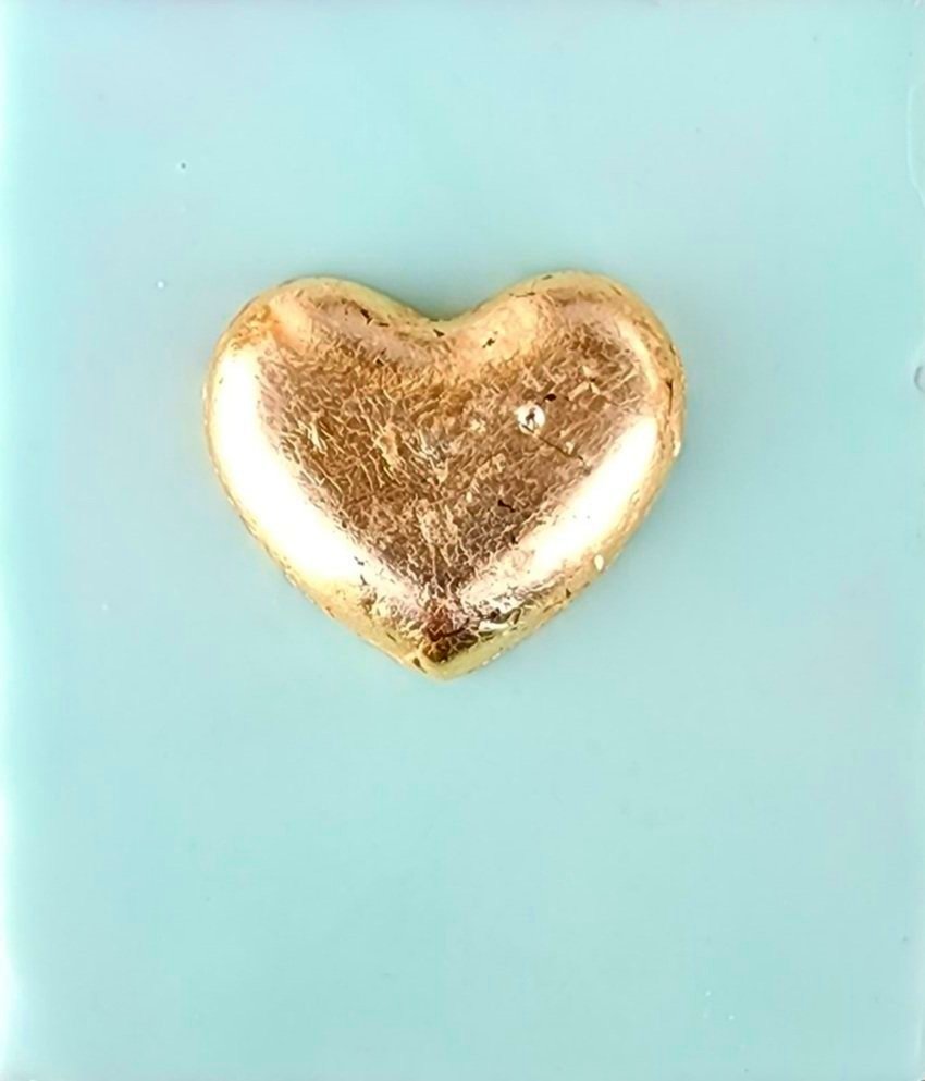***SOLD*** Carrie Goller - Gold Heart Light Blue, encaustic 4x3.5