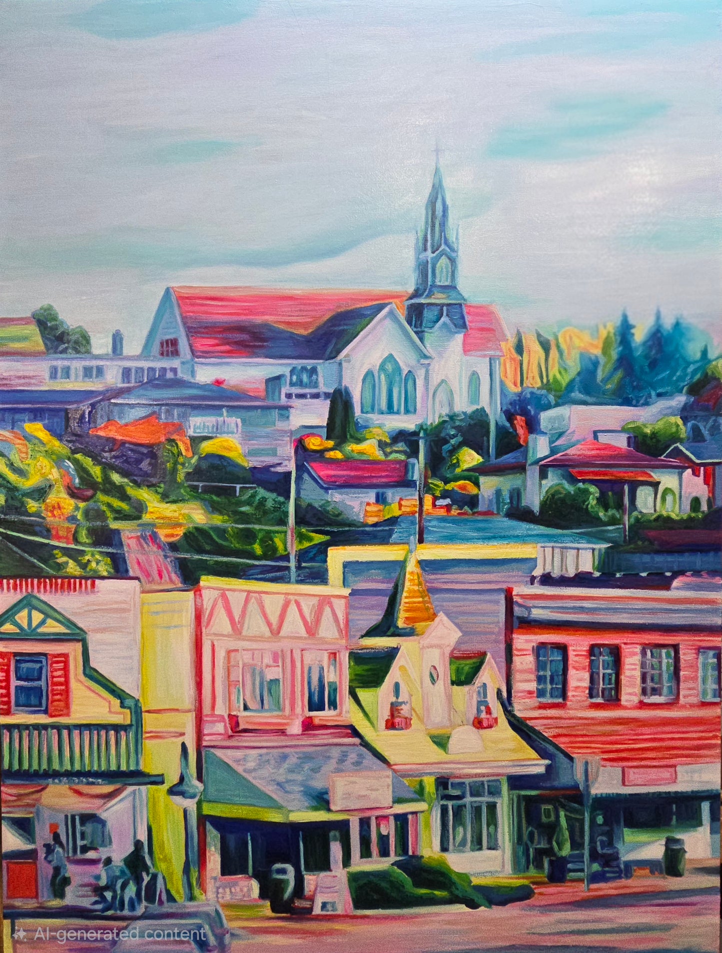 Jody Yashenko - "Vibrant Poulsbo", Oil on gallery wrapped canvas, 30"x40" (framed)