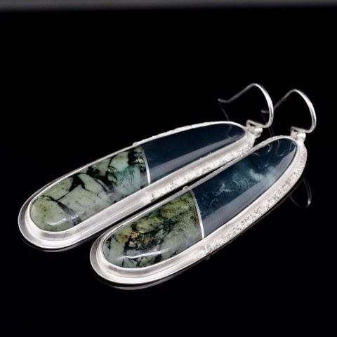 ***SOLD*** Jody Lyle - Blue and Green Beach Rock, Sterling Silver Earrings #3508