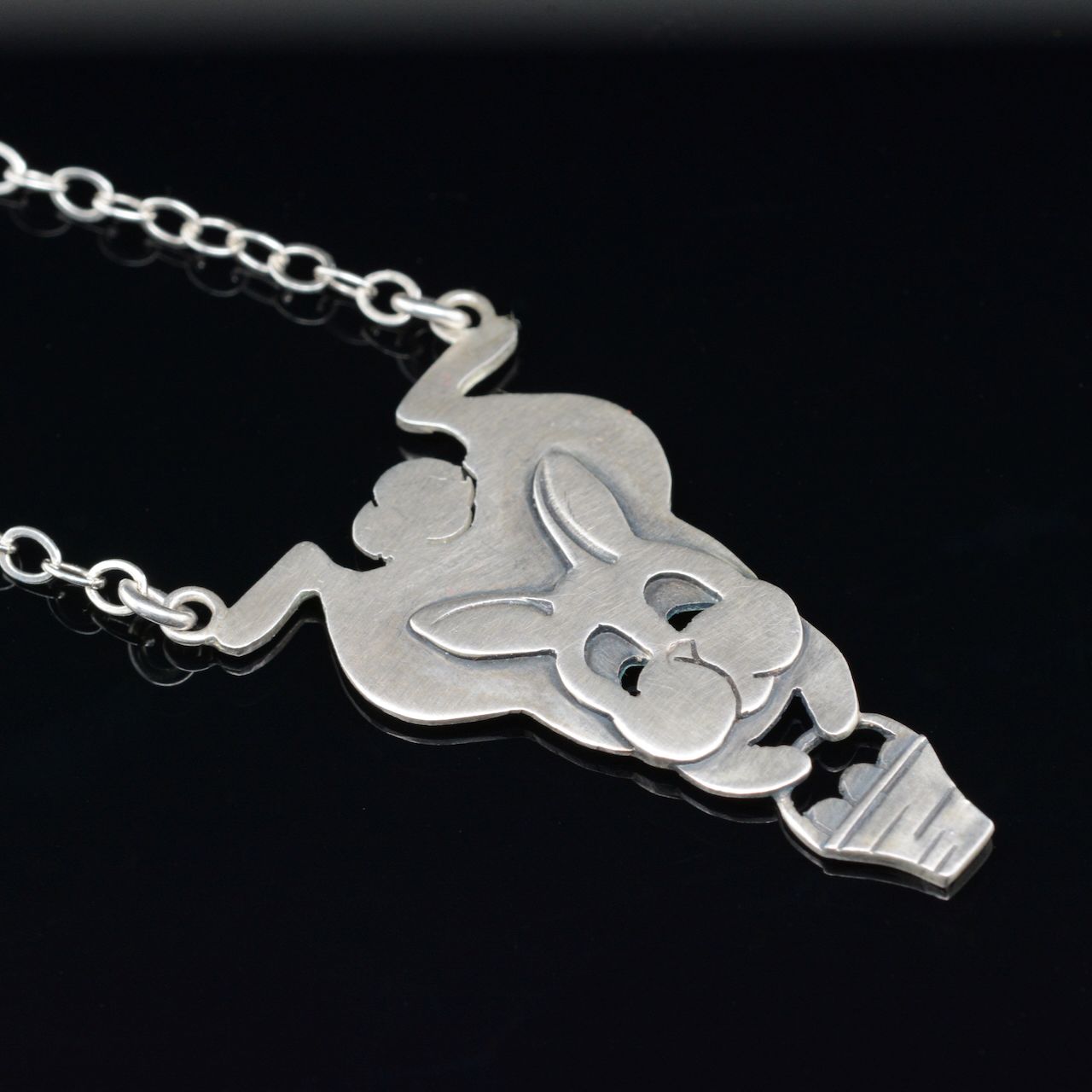 Jody Lyle - Easter Bunny with Basket, Sterling Silver Necklace #2629. Available-but not in the gallery.