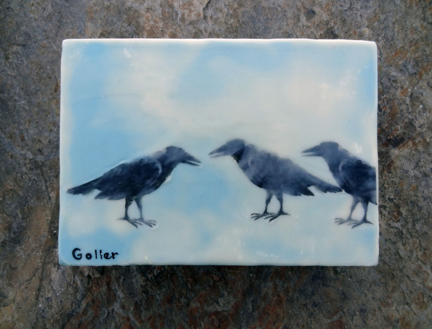 ***SOLD***Three Ravens - Encaustic/Mixed Media 5x7