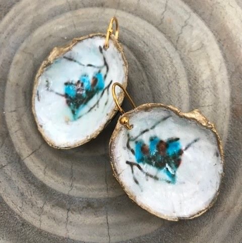 ***SOLD*** Hood Canal Seashell Earrings - Amigos - 18k Gold Trim - Carrie Goller