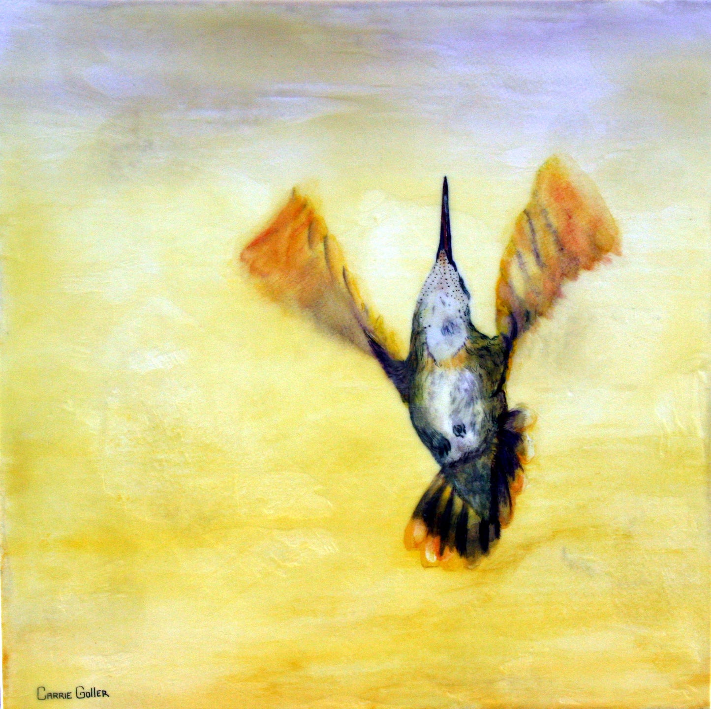 CARRIE GOLLER PRINTS - BIRDS - 500 Beats Per Minute original oil/encaustic, 8x8
