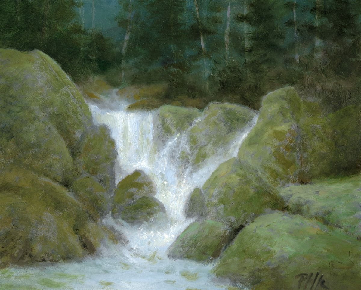 ***SOLD*** TIM PFEIFFER - Cascades, oil on archival wood panel 8x10 (framed)
