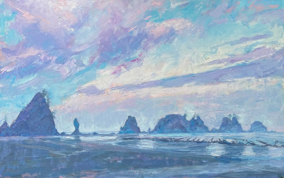 BRIAN MAHIEU - Abalone Skies - Daybreak at Shi Shi Beach, Oil on Canvas, 30x48 *Not currently in gallery, request to view*