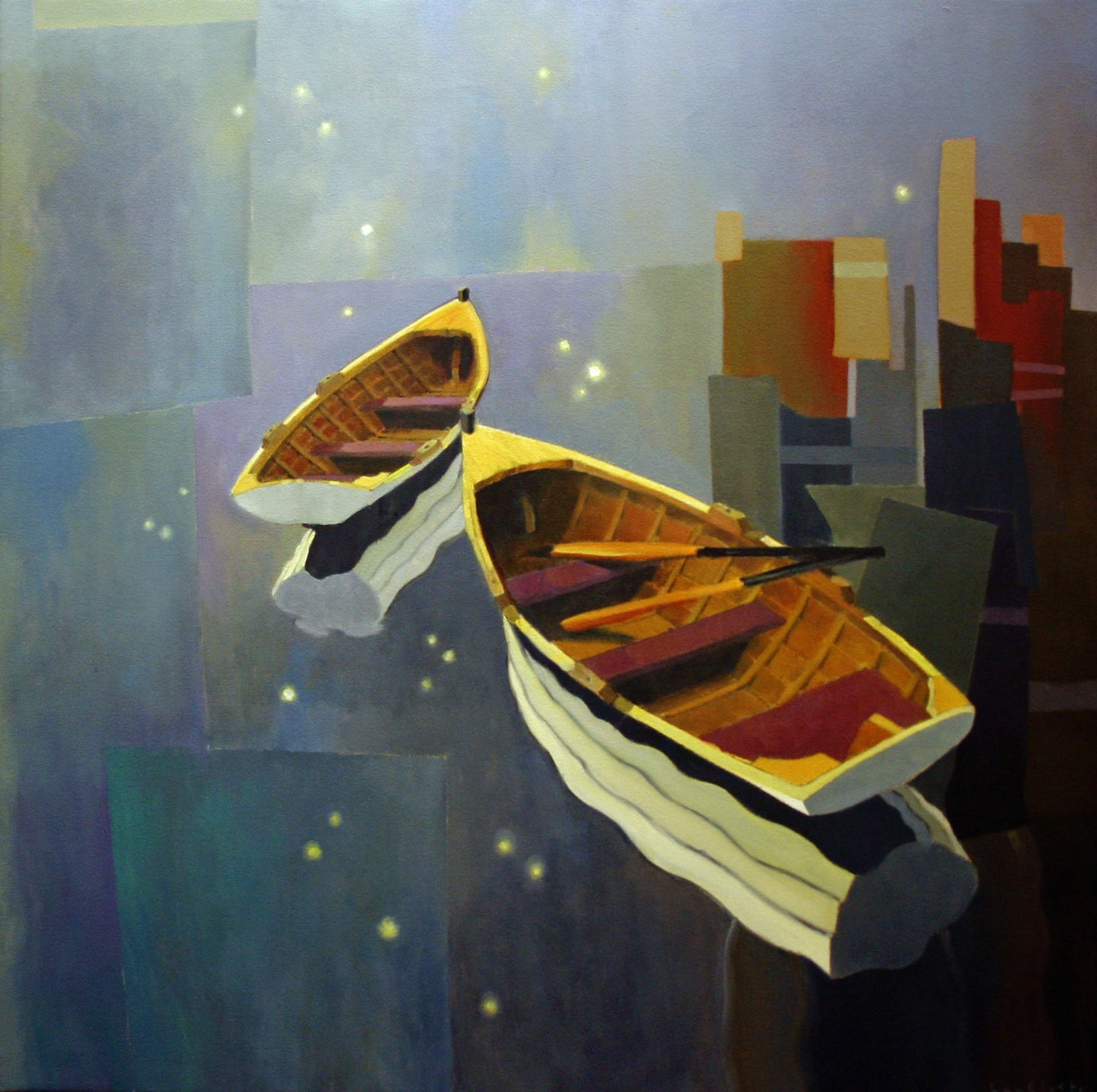 Prints available, original ***SOLD*** MAX HAYSLETTE - Adrift on a Dream, oil & mixed media 40x40 HMOC 1452