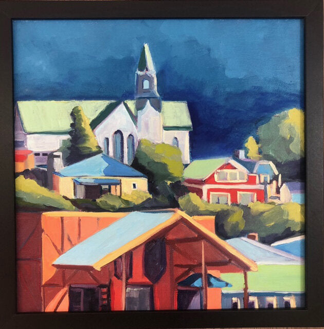 ***SOLD*** ILL ZACOT - After the Storm (Poulsbo), 10x10 oil on panel (framed)