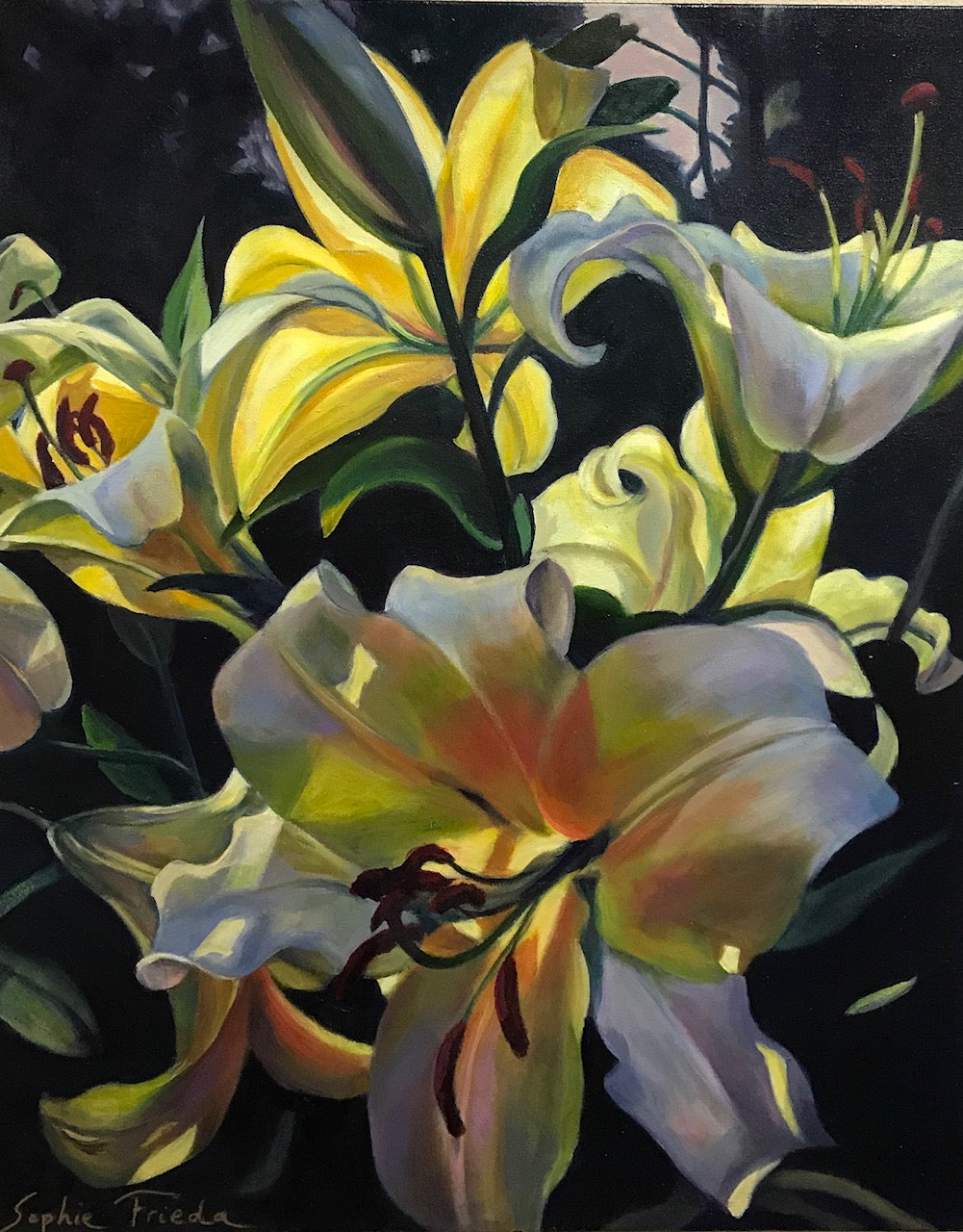 ***SOLD*** SOPHIE FRIEDA - Afternoon Lilies - Oil on Gallery Wrapped Canvas - 30 x 24 x 1.5