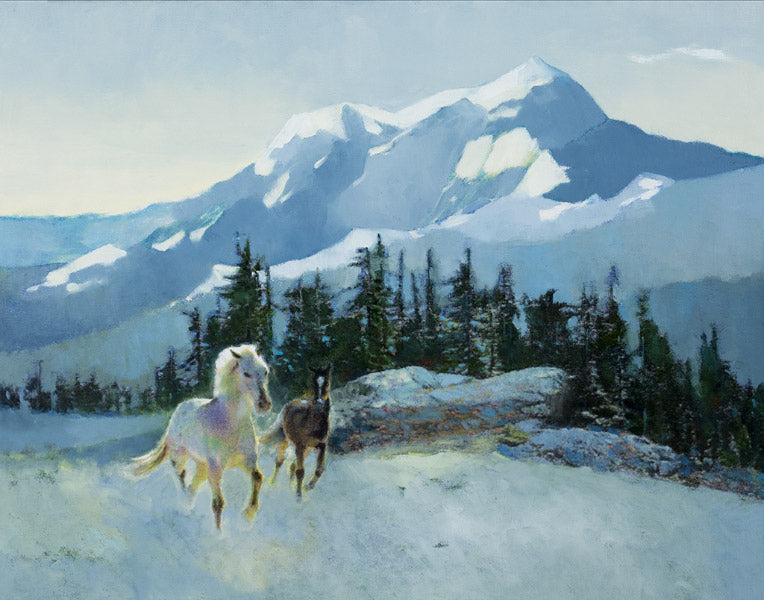 Prints available, original ***SOLD*** MAX HAYSLETTE - Alpine Romp (HMOC 1460, Oil & Mixed Media 22x28)