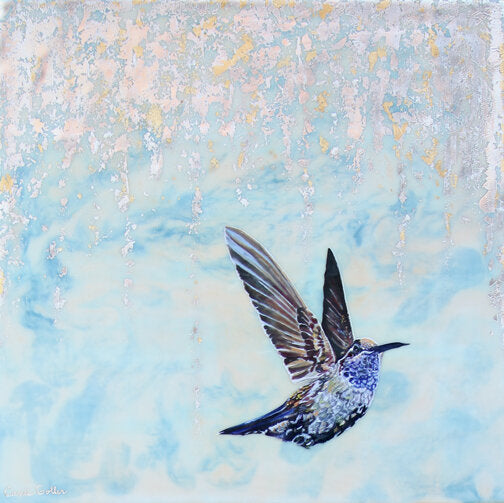 Prints available, original ***SOLD*** CARRIE GOLLER - Amos, encaustic/mixed media 20x20