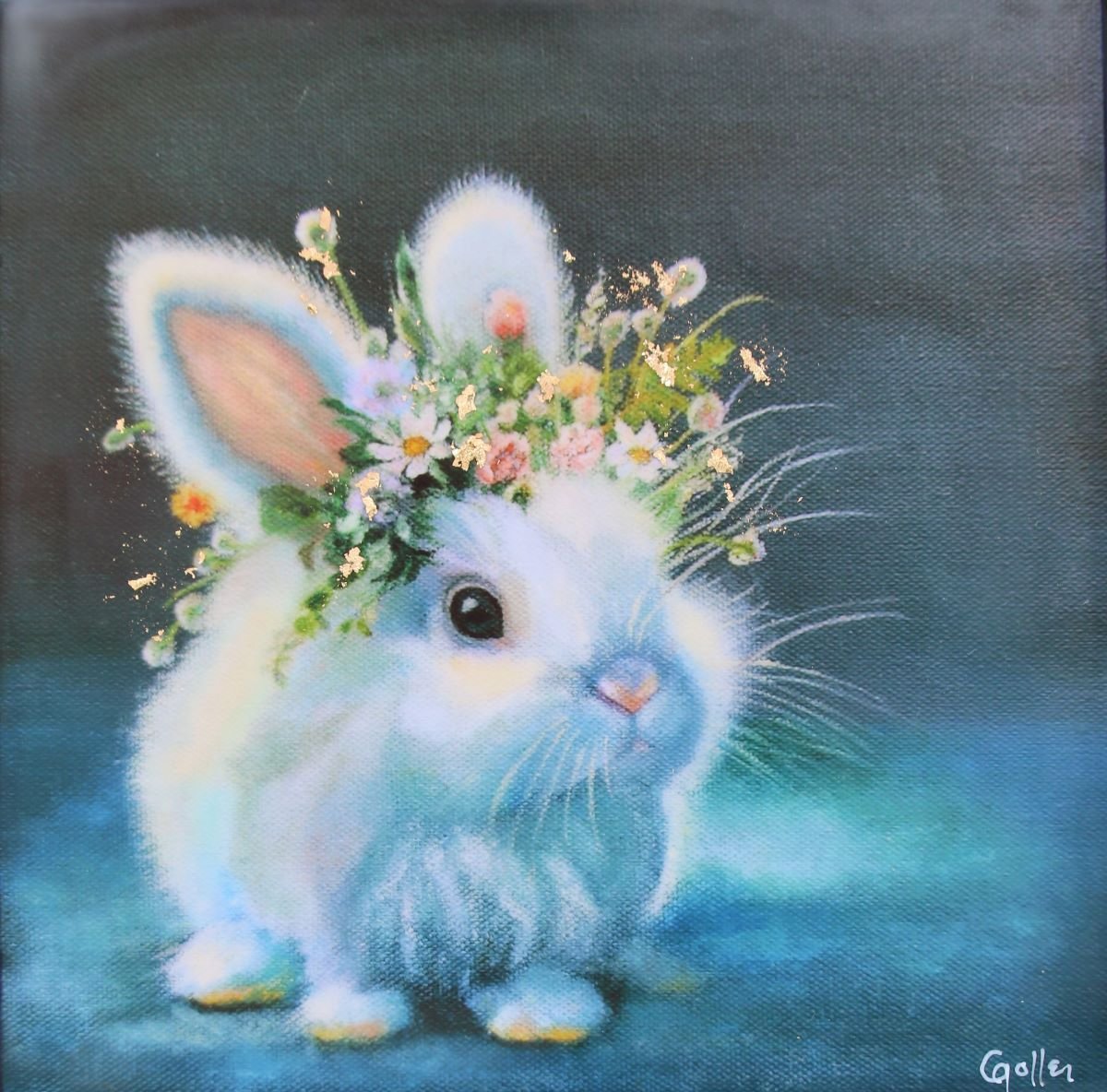 CARRIE GOLLER - Angela (Floriferous Series) Mixed Media Encaustic Giclee with Gold Leaf, 8x8