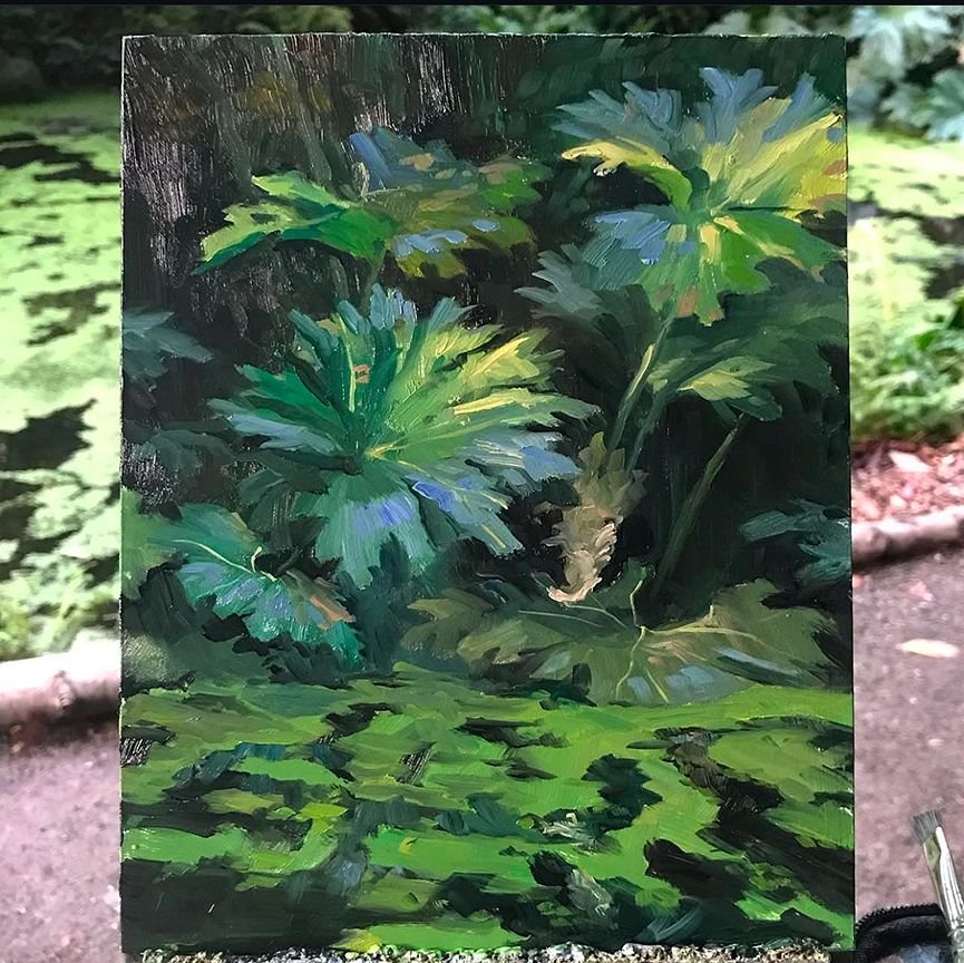 ***SOLD***MAURY WEISS - Arboretum Pond, Original Plein Air Oil on Panel, 8x10