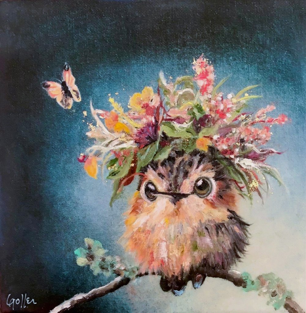 Prints available, original ***SOLD*** Arlo II, (Floriferous Series) Mixed Media Oil/Encaustic Giclee with Gold Leaf, 8x8