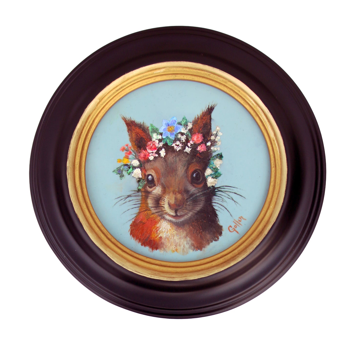 Prints available, original ***SOLD***CARRIE GOLLER - Arnauld, Floriferous Collection (Squirrel), Mixed media - oil/encaustic 5x5 ***At Jones & Terwilliger Galleries, Carmel, CA please inquire at (831) 626-9100***