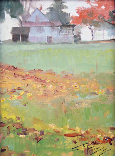 ***SOLD***ROBIN WEISS - Autumn Day Port Gamble (WA)  plein air 6x8 (framed)
