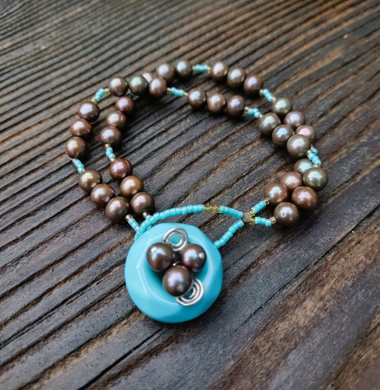 B256 Debra Saldivar - Bracelet, Freshwater Pearls, Japanese Seed Beads, Vintage Button