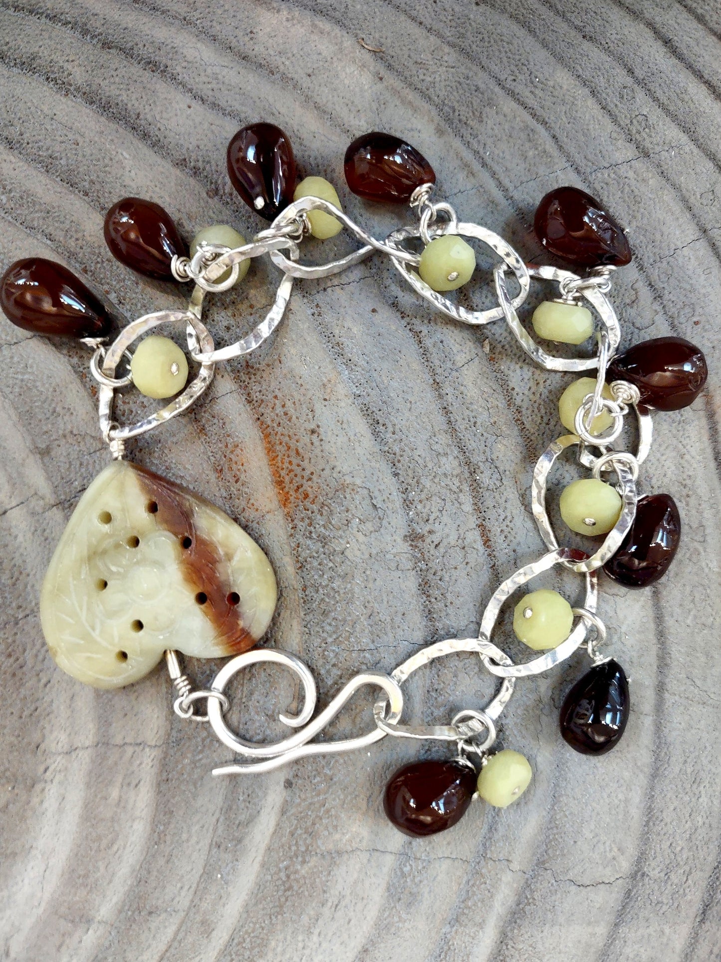 Available Upon Request - B302 Debra Saldivar - Bracelet, Sterling Silver, Carnelian, Yellow Turquoise, Jasper