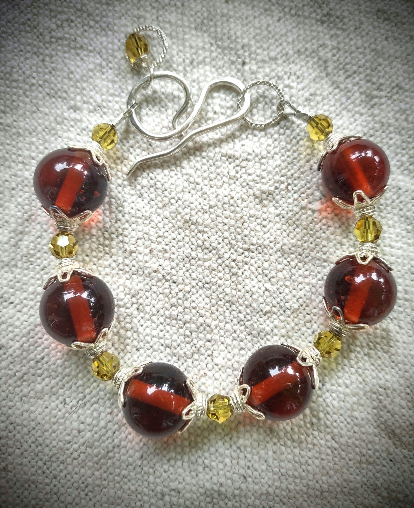 Available Upon Request - B773 Debra Saldivar - Bracelet, Glass, Swarovski Crystal, Sterling Silver, Bali Silver