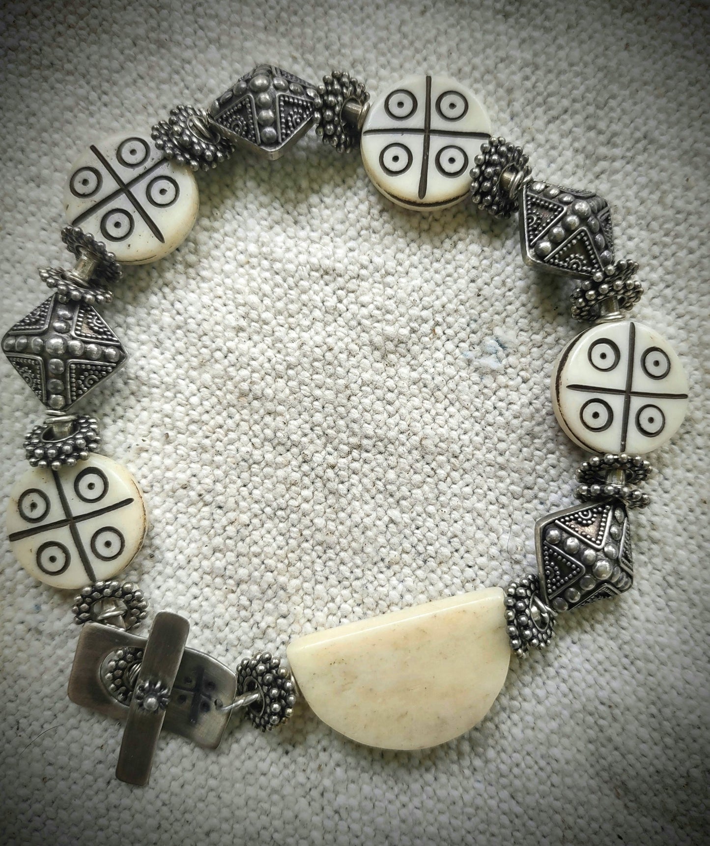 B825 Debra Saldivar - Bracelet, Bali Silver, Bone, Sterling Silver