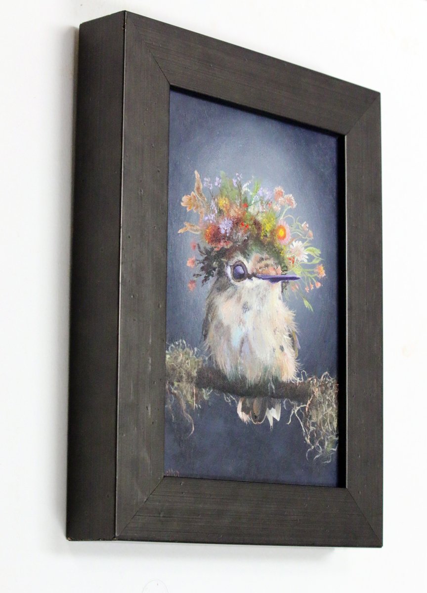 Prints available, original ***SOLD*** CARRIE GOLLER - Babette (Floriferous Collection Hummingbird) Oil on linen panel 7x5 (framed) ***At Rehs Contemporary Galleries, NYC, please inquire at (212) 355-5710***