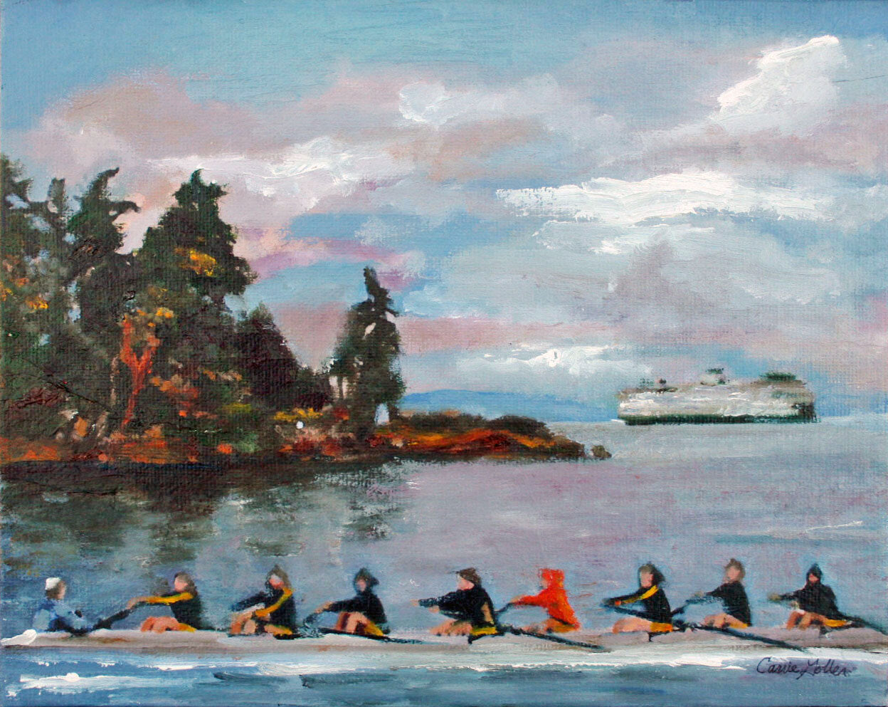 CARRIE GOLLER PRINTS - IMPRESSIONIST - BAINBRIDGE ROWERS original oil/mixed media, 8x10